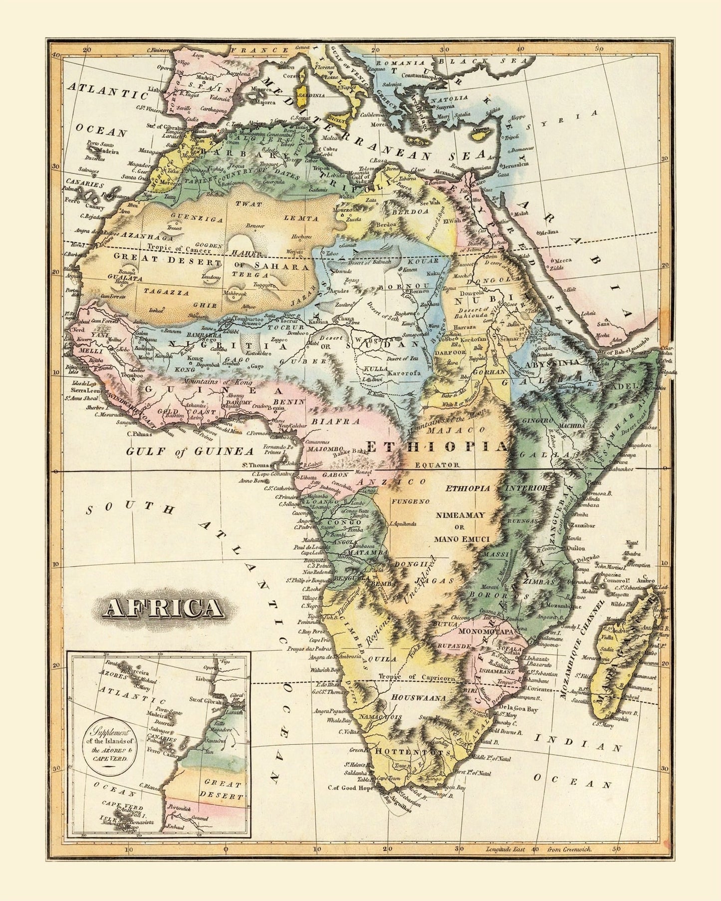Vintage Map of Africa, 1823