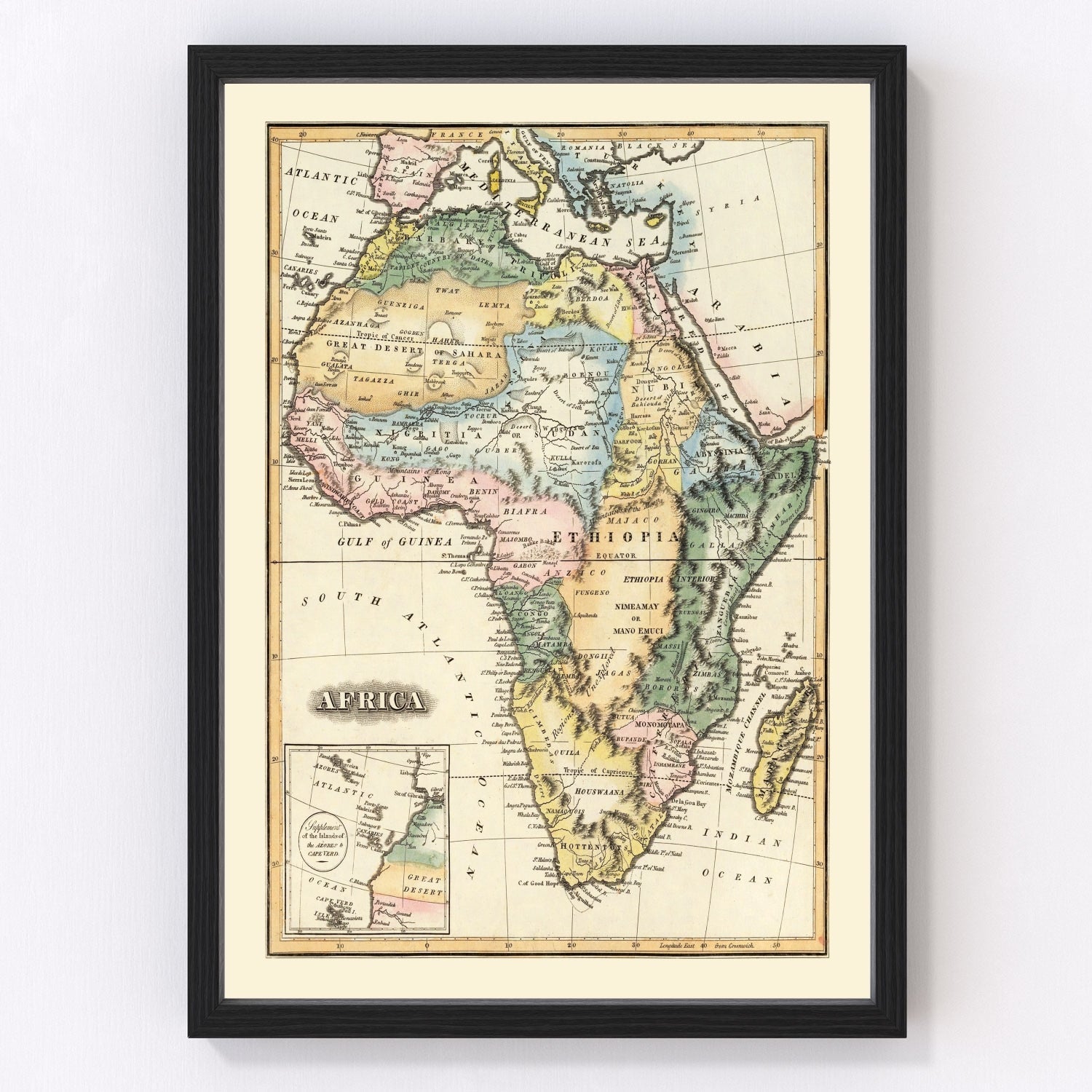 Vintage map of Africa, 1823 - restored 19th-century cartography print