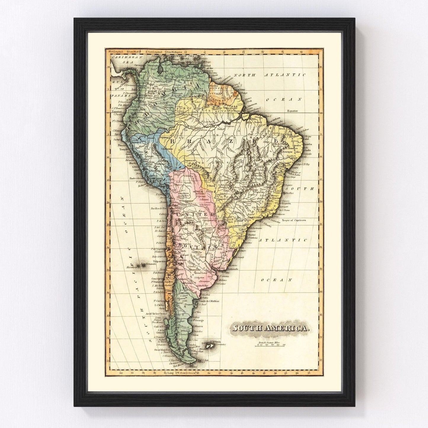 vintage map of South America, 1823