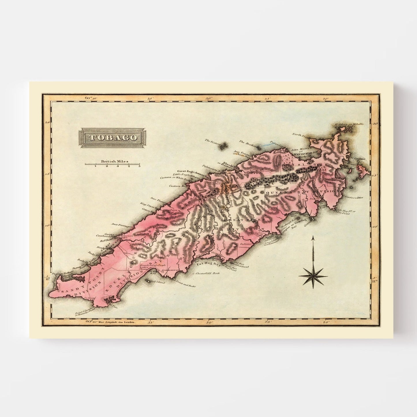 Vintage Map of Tobago, 1823