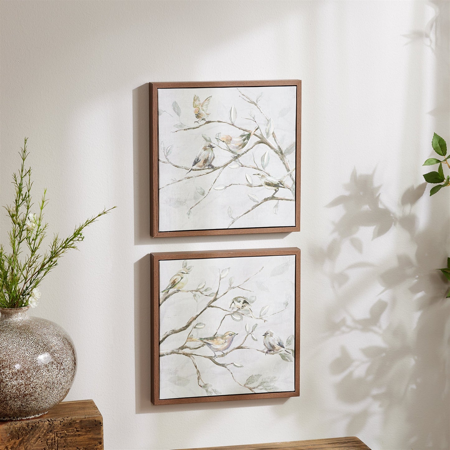 Birds on Branches Framed Canvas Wall Art Set of 2