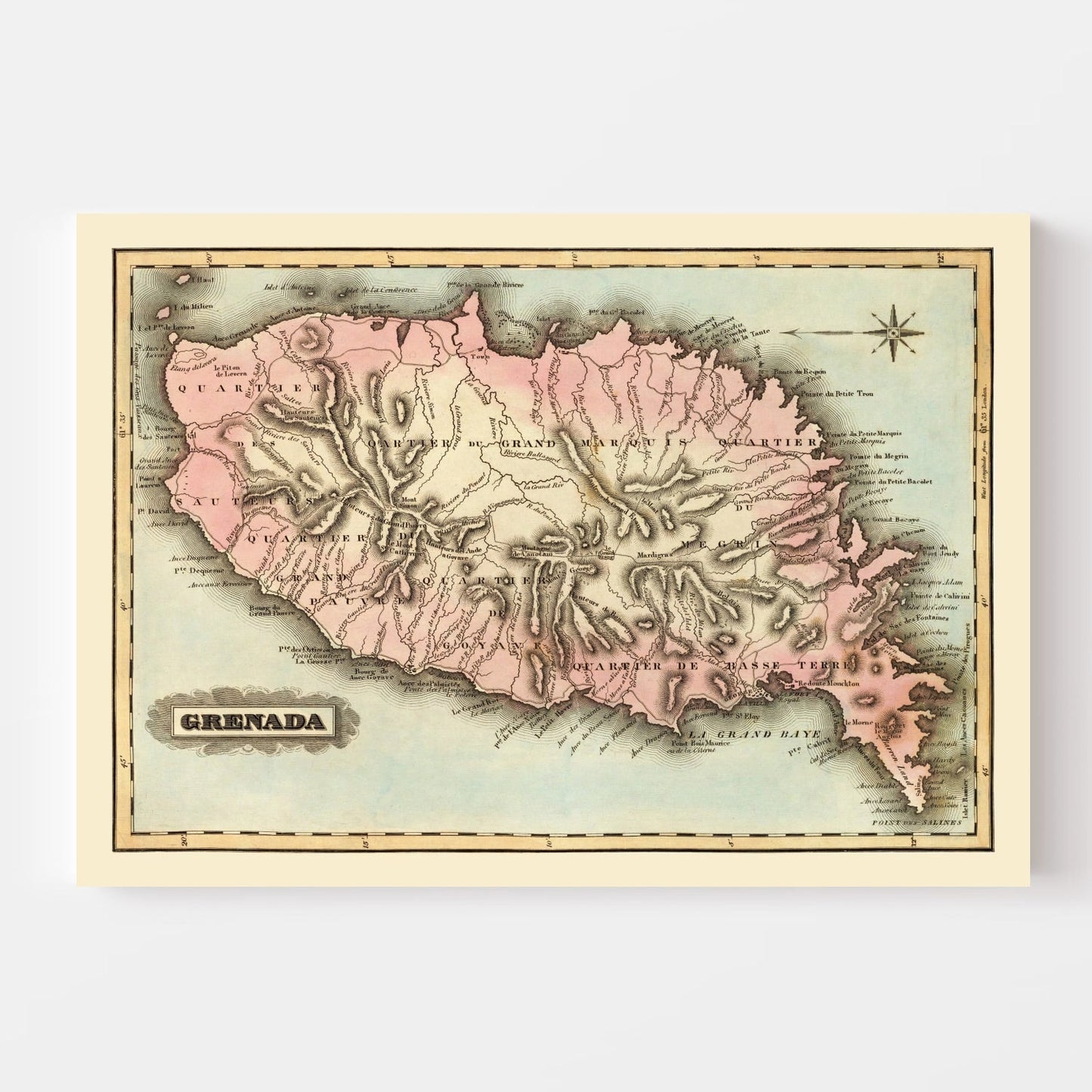 Vintage Map of Grenada, 1823