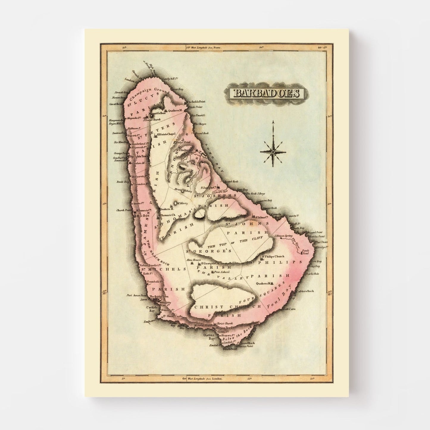 Vintage Map of Barbados, 1823