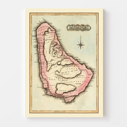 Vintage Map of Barbados, 1823