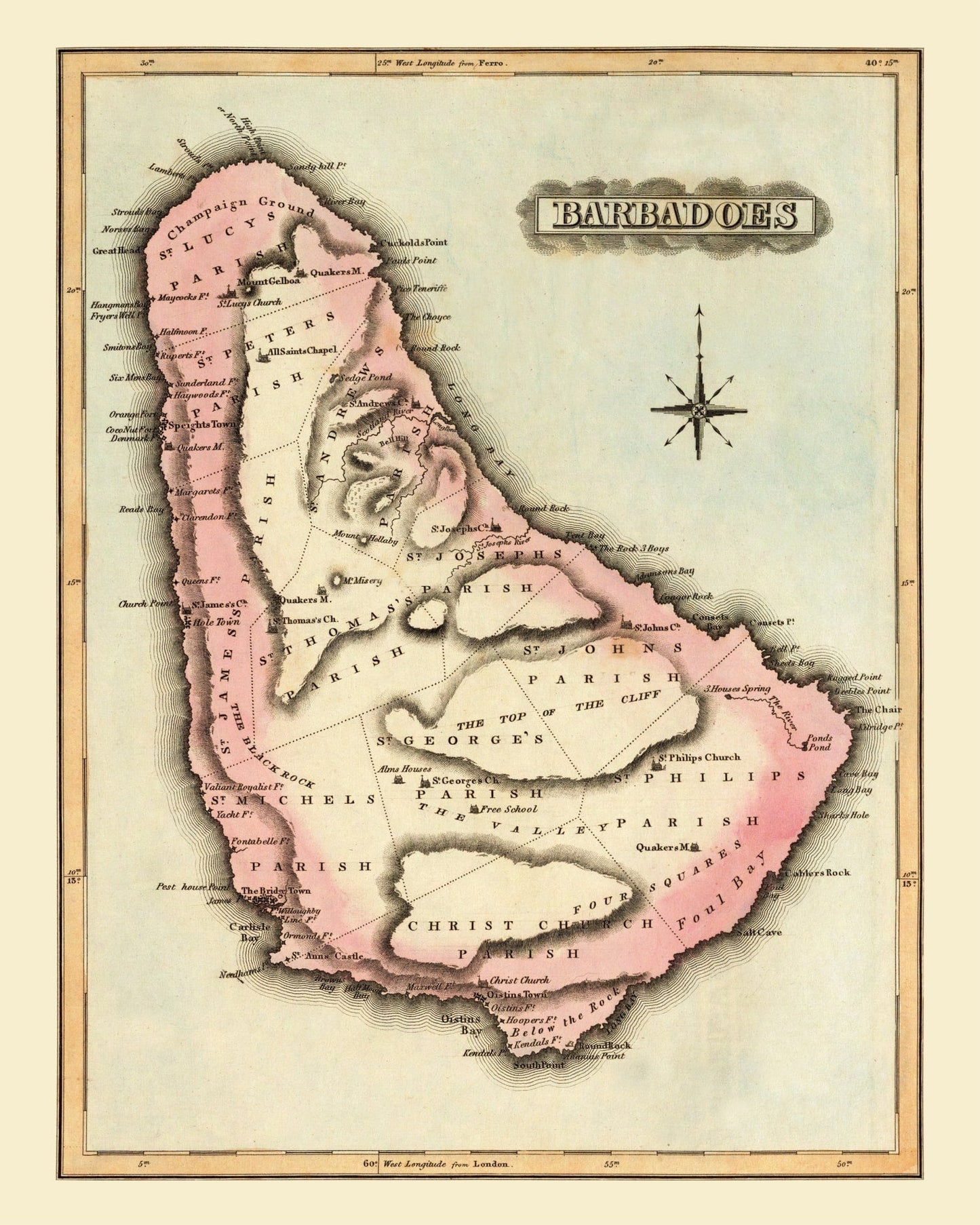 Vintage Map of Barbados, 1823