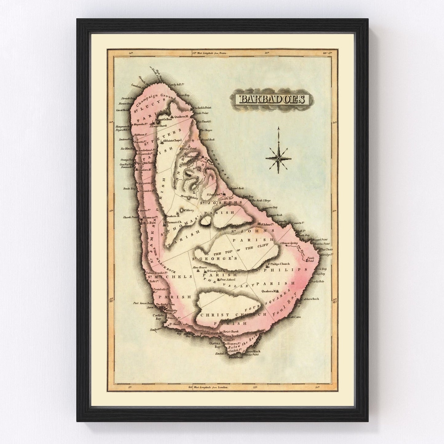 Vintage map of Barbados, 1823