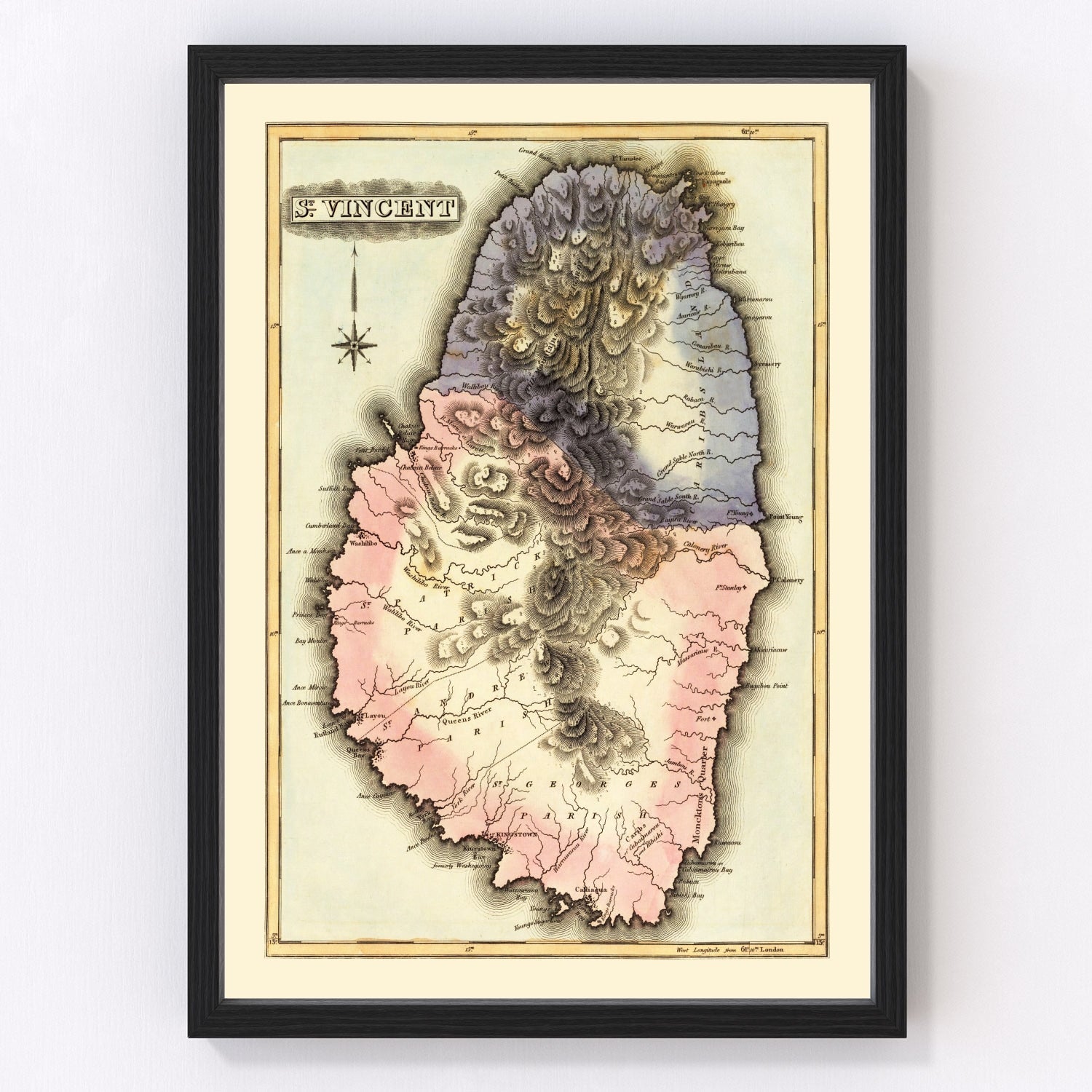 Vintage map of St. Vincent, Caribbean, 1823