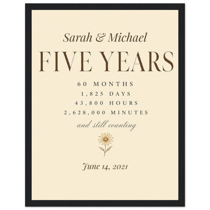 Personalized 5 Year Anniversary Print - 27x35 cm / 11x14″ / Museum-Quality Matte Paper Wooden Framed Poster - Black frame - Sparkycare