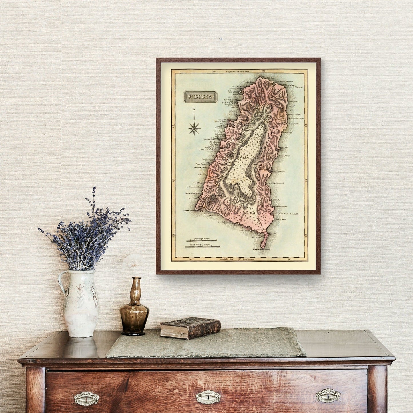 Vintage Map of St. Lucia, 1823, Wall Art