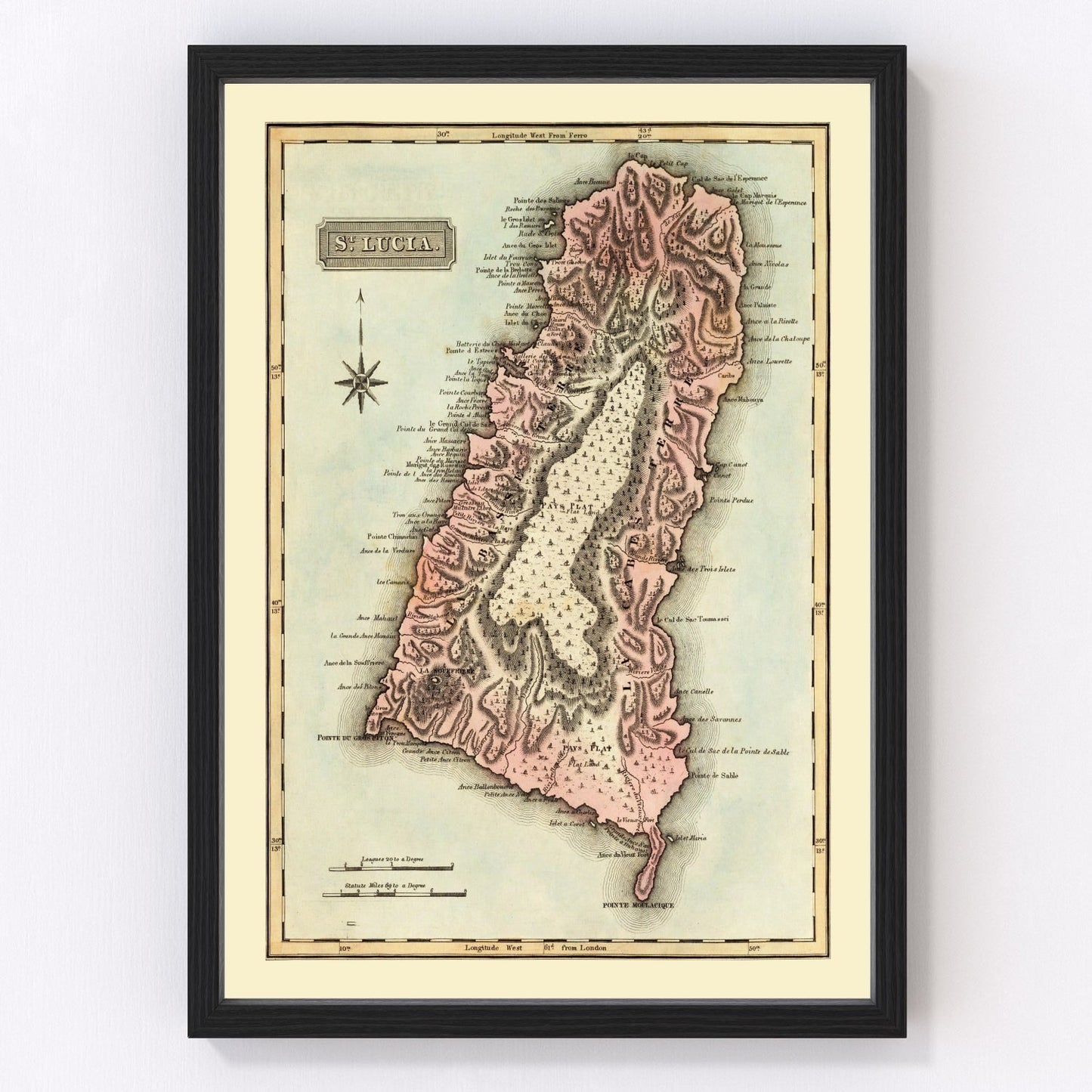 vintage map of St. Lucia, 1823