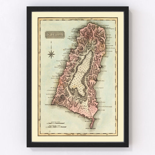 vintage map of St. Lucia, 1823