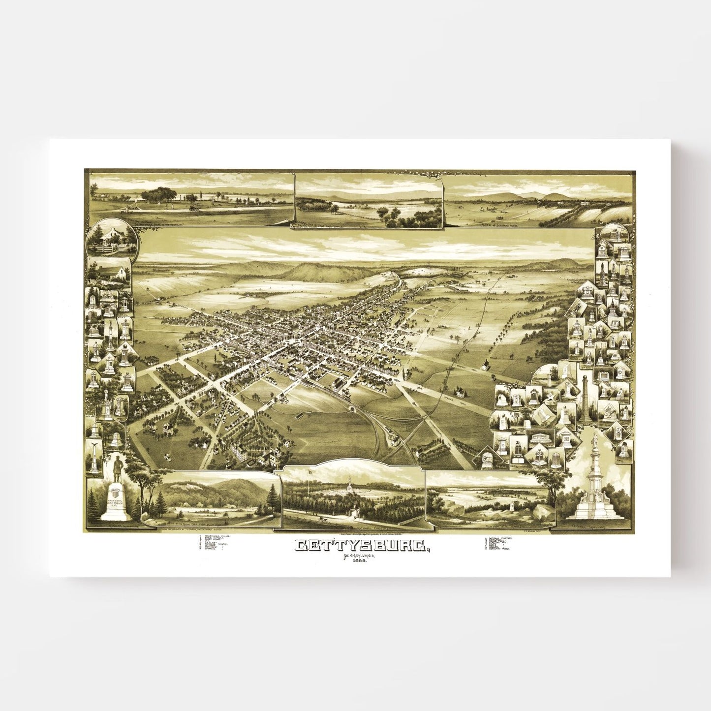 Vintage Map of Gettysburg, Pennsylvania, 1888