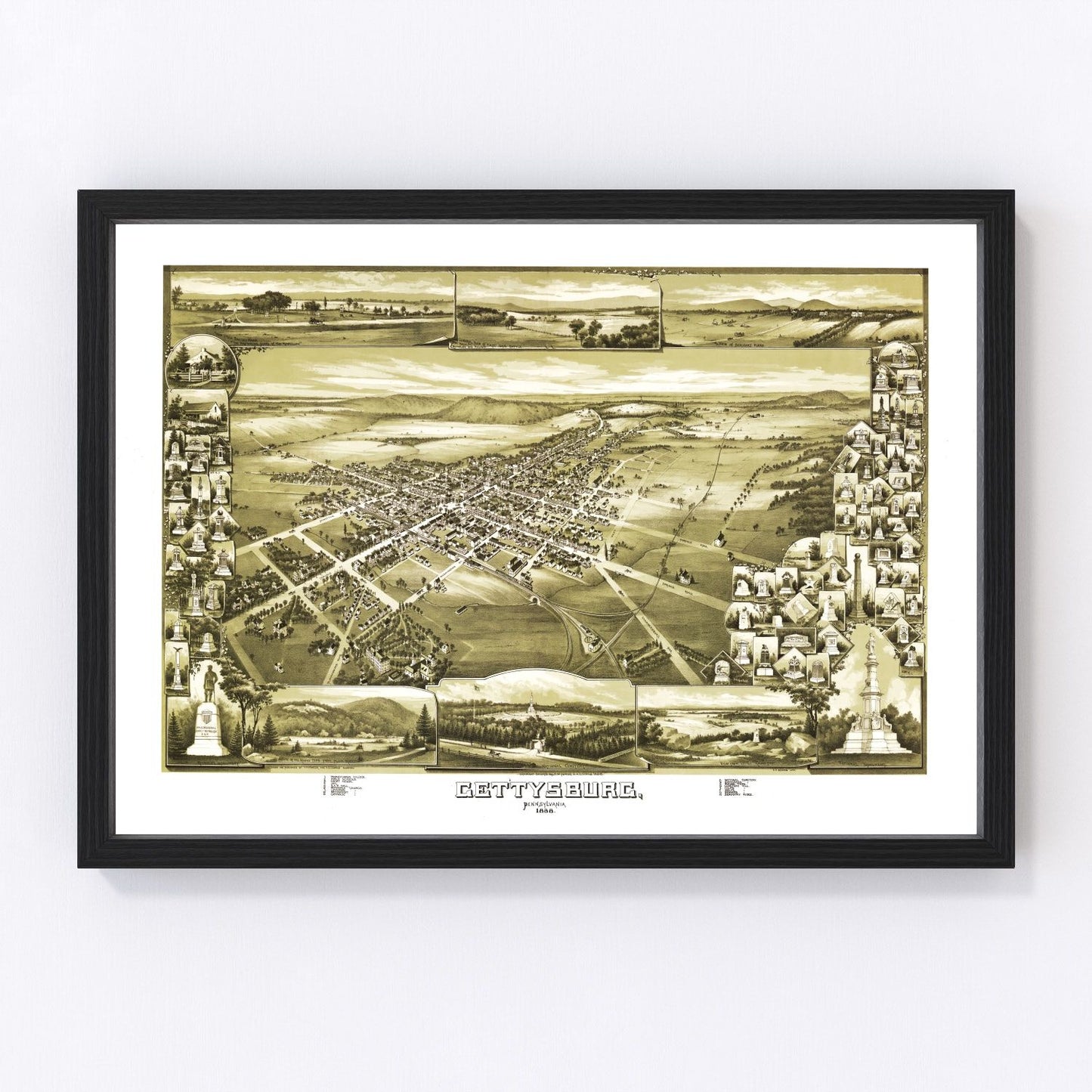 Vintage map of Gettysburg, Pennsylvania, 1888
