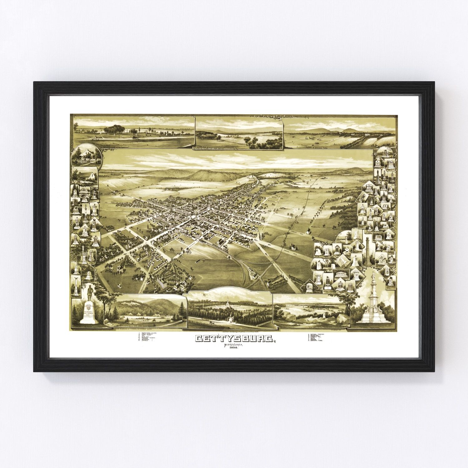 Vintage map of Gettysburg, Pennsylvania, 1888