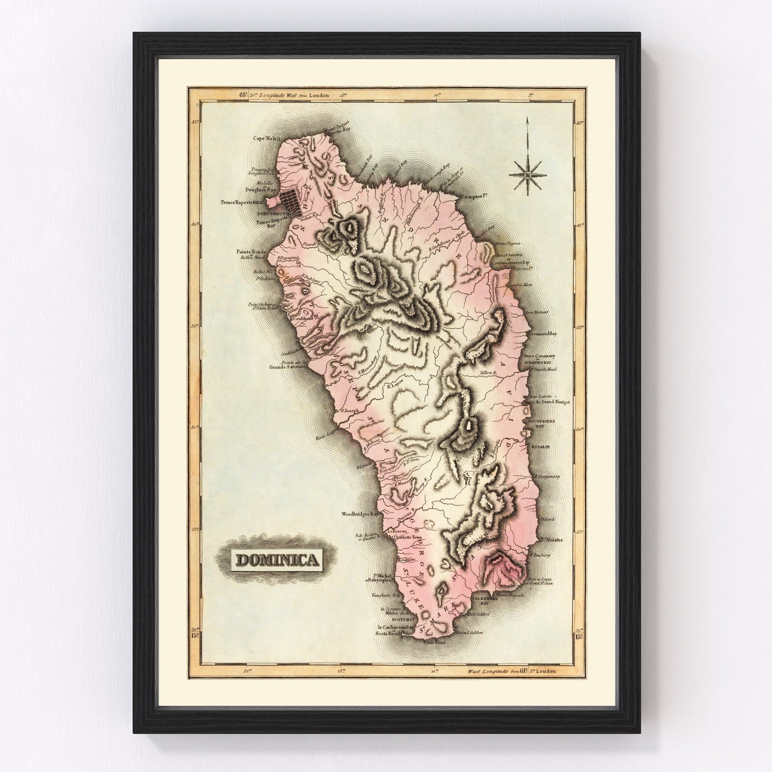 vintage map of Dominica, 1823