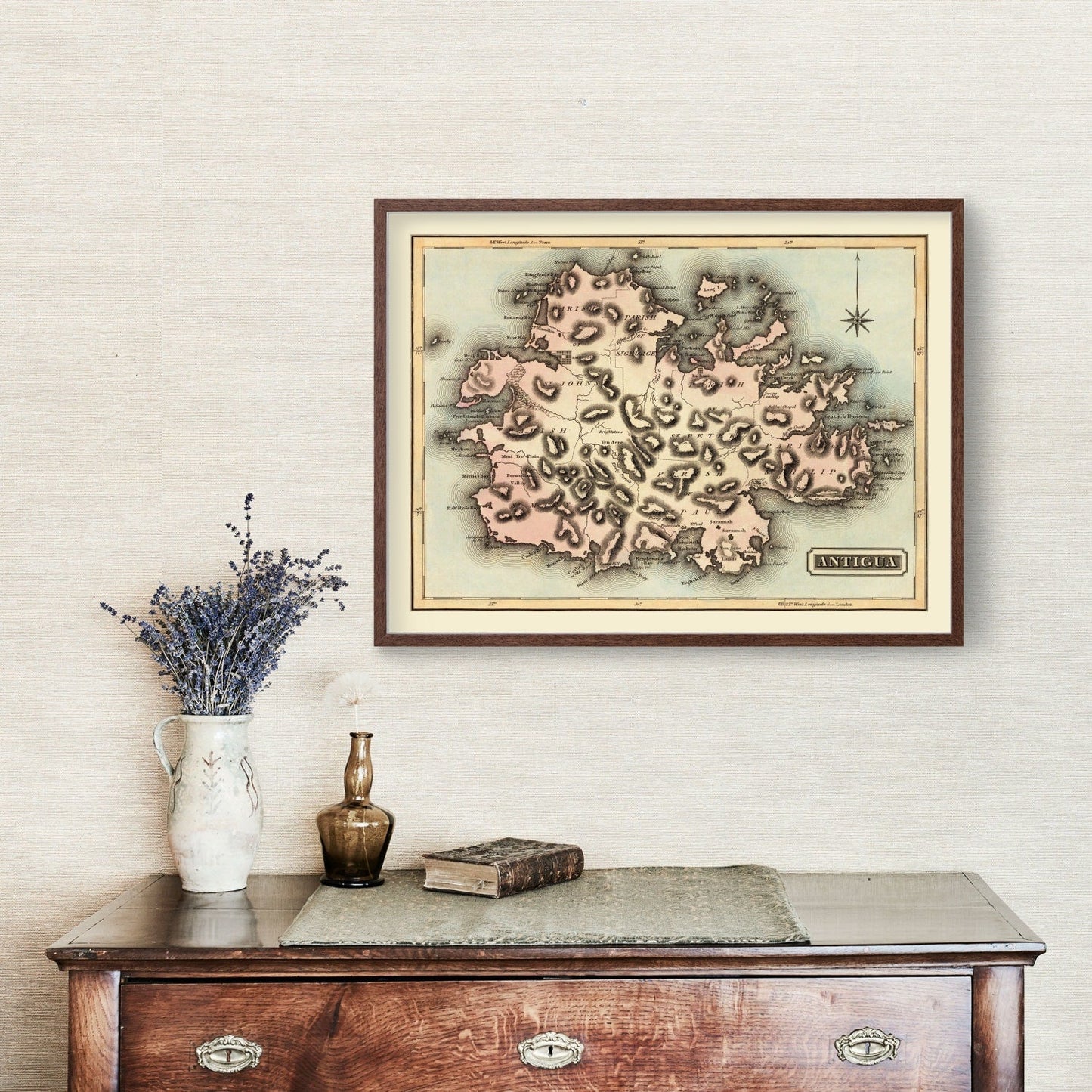 Vintage Map of Antigua, 1823
