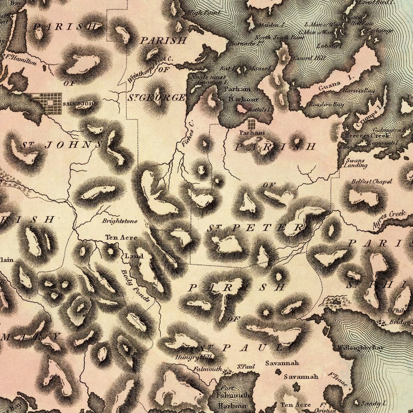 Vintage Map of Antigua, 1823