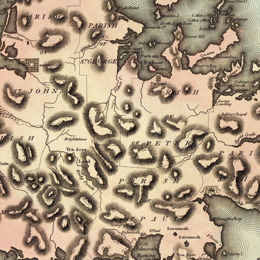 Vintage Map of Antigua, 1823