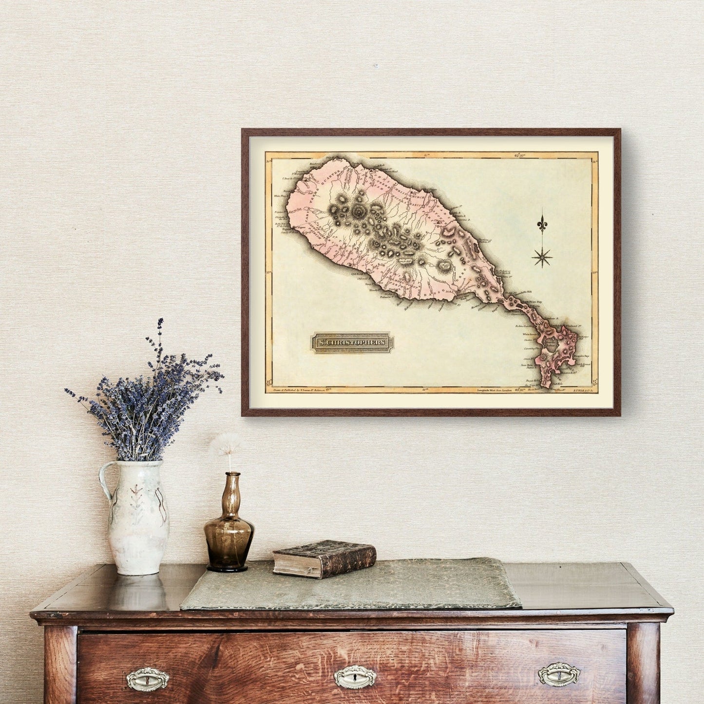 Vintage Map of St. Kitts (St. Christopher), 1823