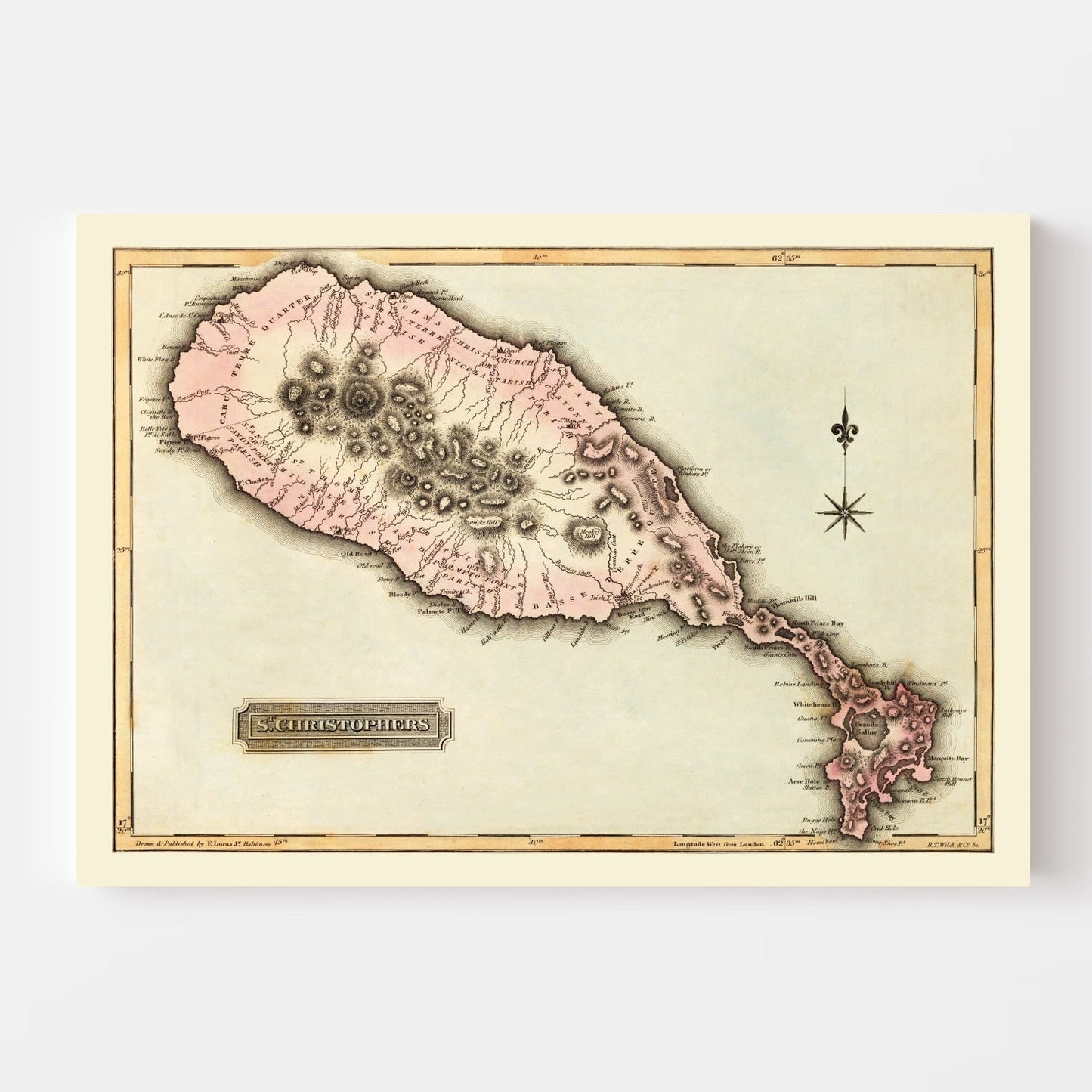 Vintage Map of St. Kitts (St. Christopher), 1823