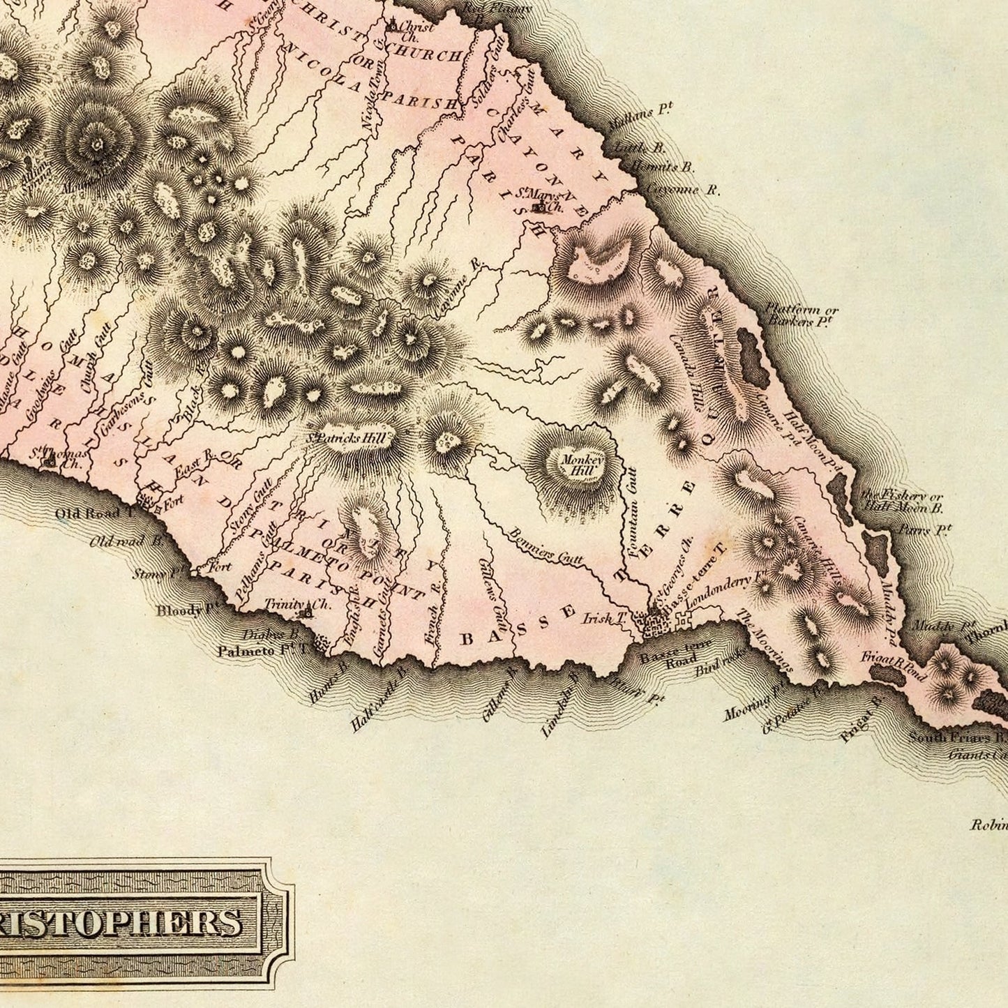 Vintage Map of St. Kitts (St. Christopher), 1823