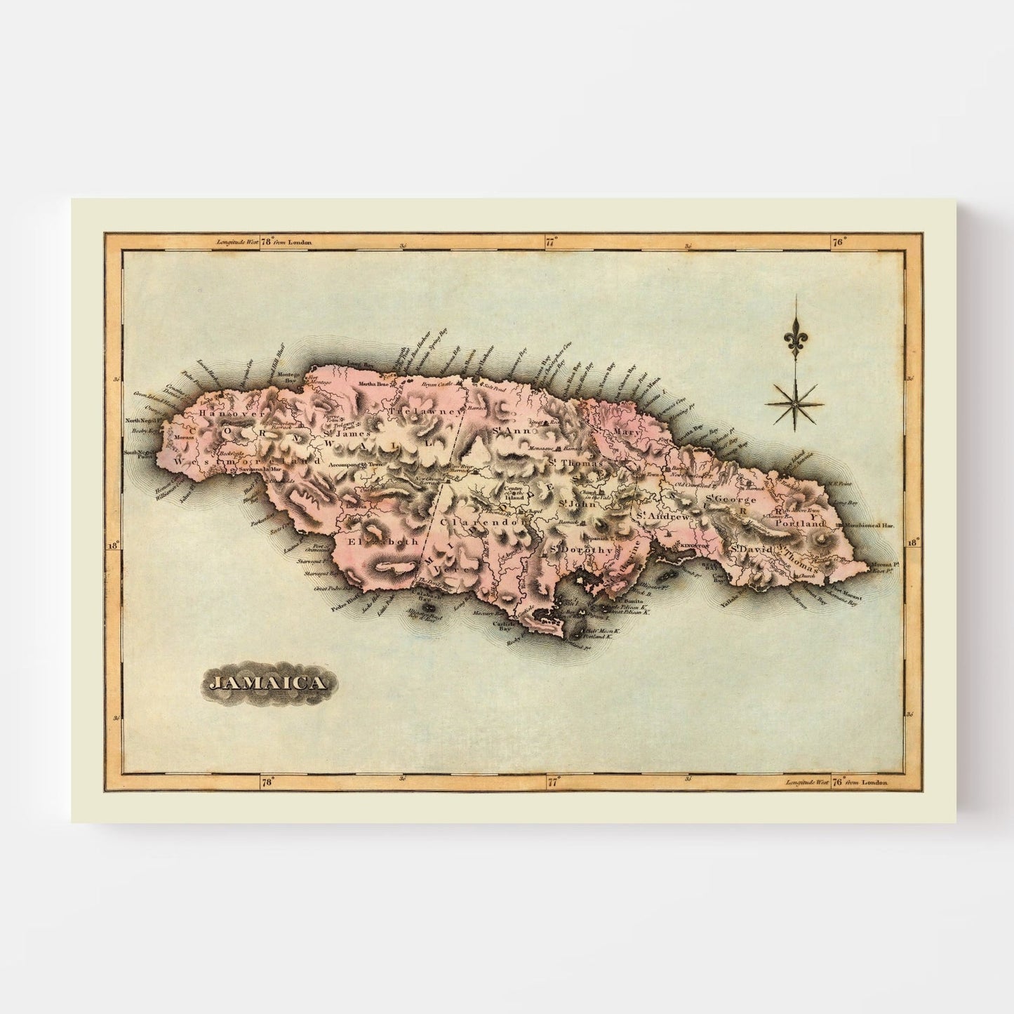 Vintage Map of Jamaica, 1823