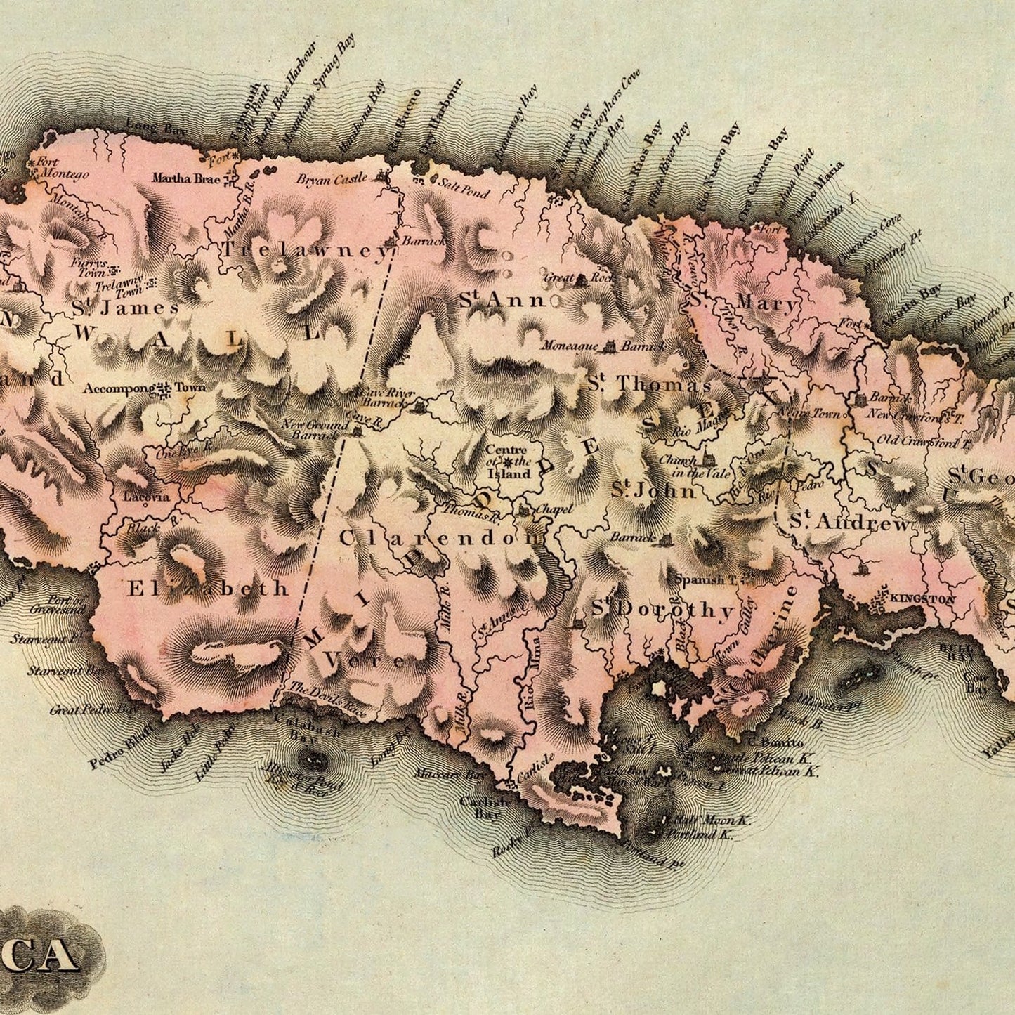 Vintage Map of Jamaica, 1823