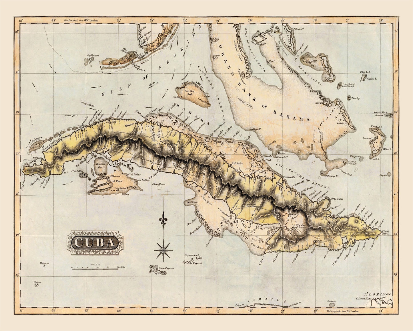 Vintage Map of Cuba 1823