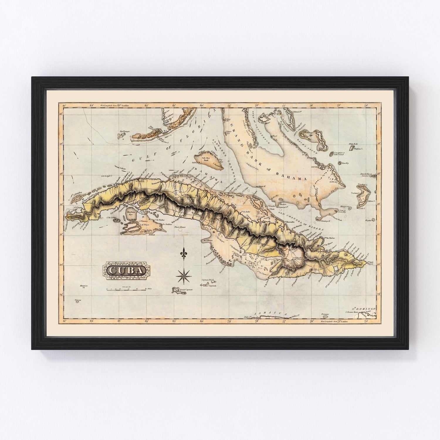 Vintage restored map of Cuba, 1823, Spanish colonial Caribbean island cartography