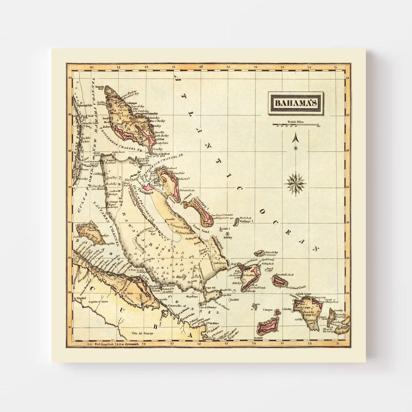 Vintage Map of the Bahamas, 1823