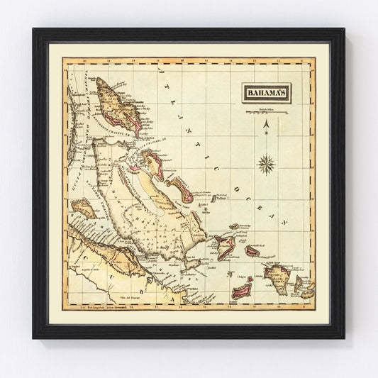 Vintage map of the Bahamas, 1823, British colonial era