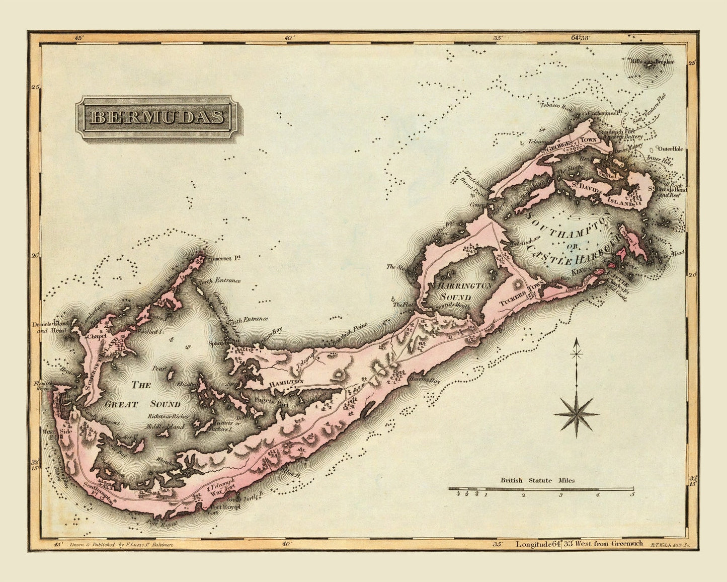 Vintage Map of Bermuda, 1823