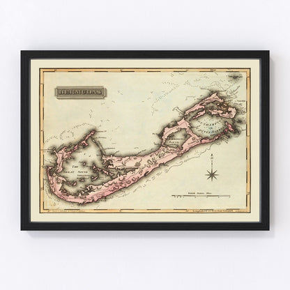 Vintage map of Bermuda, 1823, Atlantic island restored print