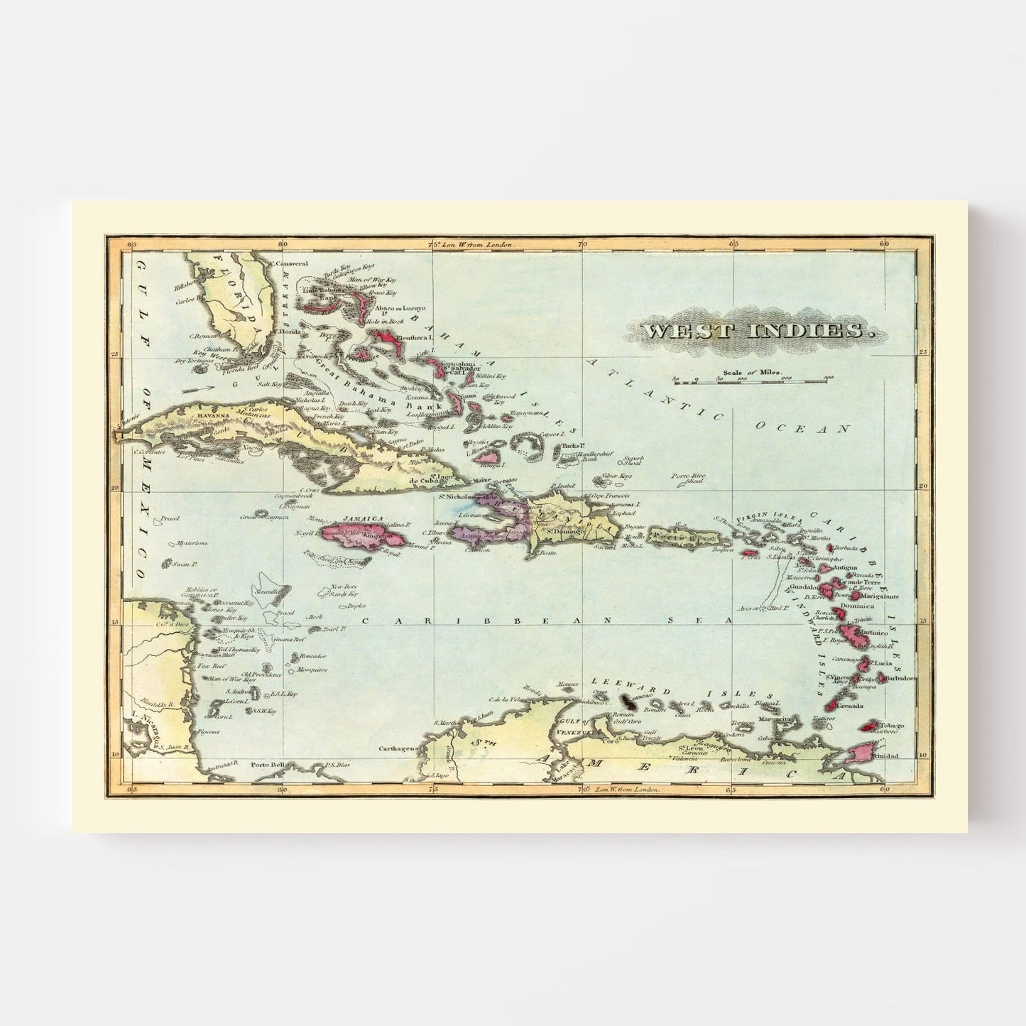 Vintage Map of the West Indies, 1823