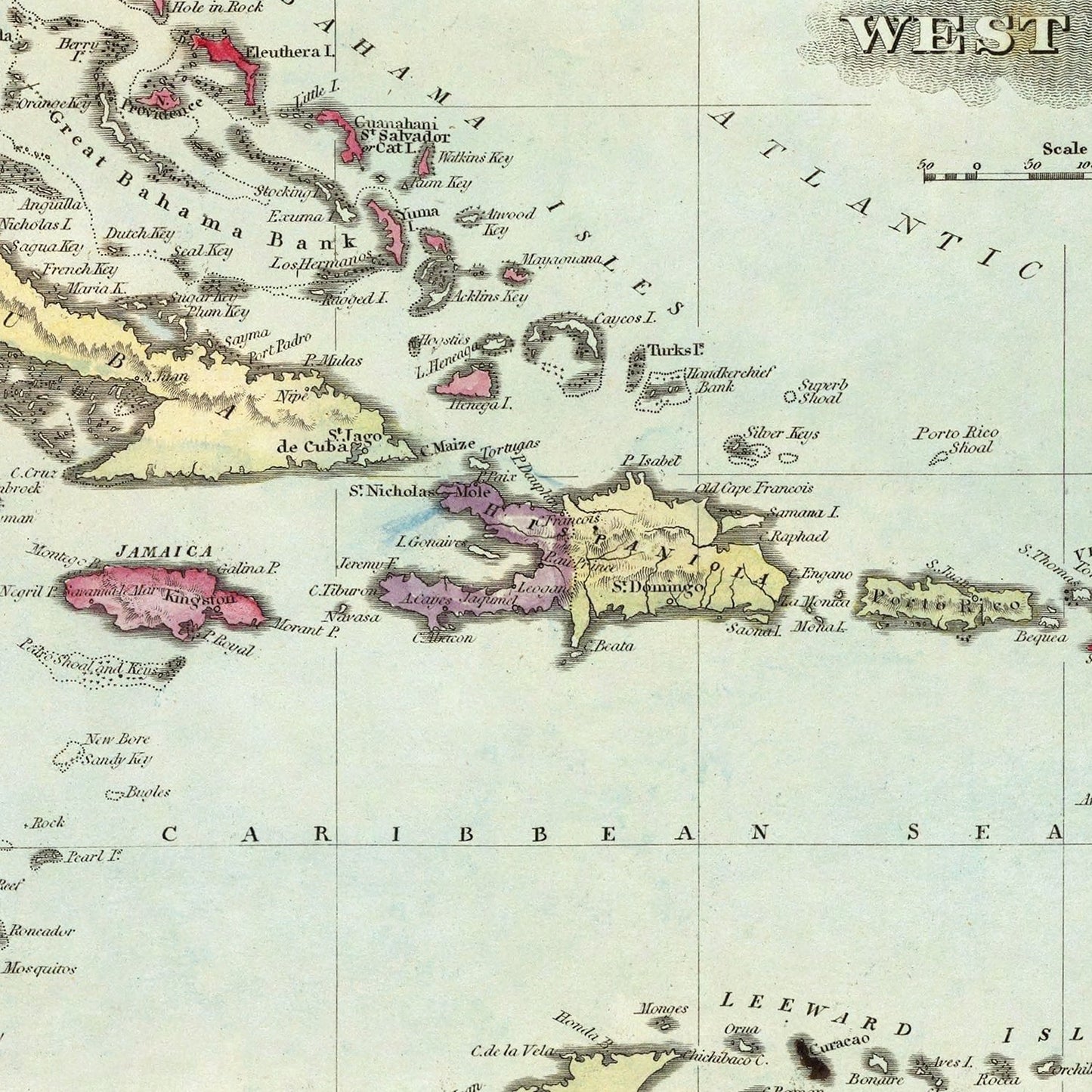 Vintage Map of the West Indies, 1823
