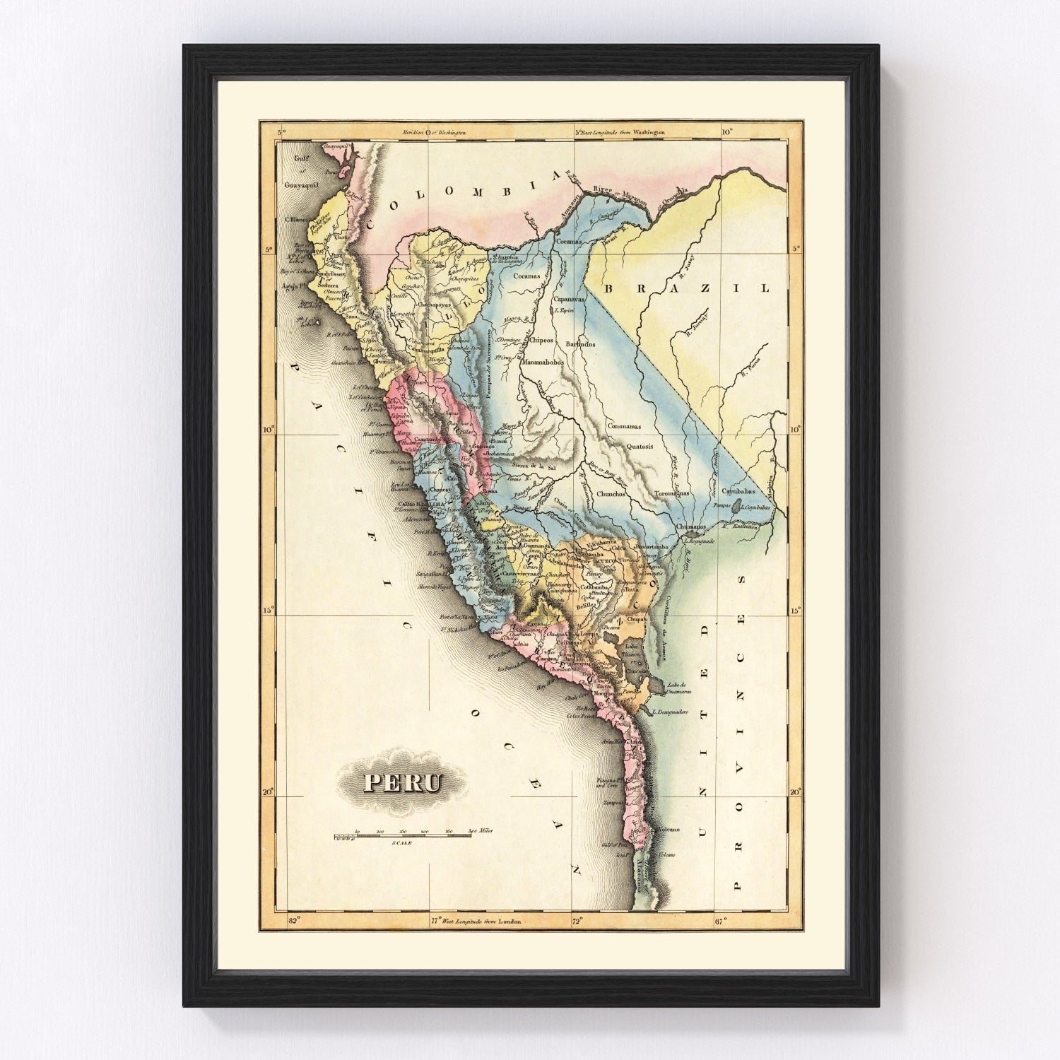 vintage map of Peru, 1823