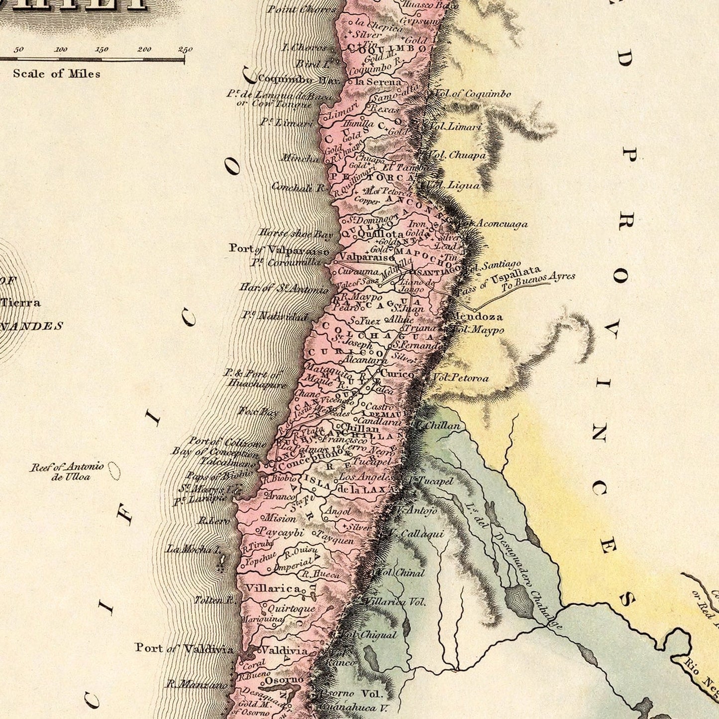 Vintage Map of Chile, 1823