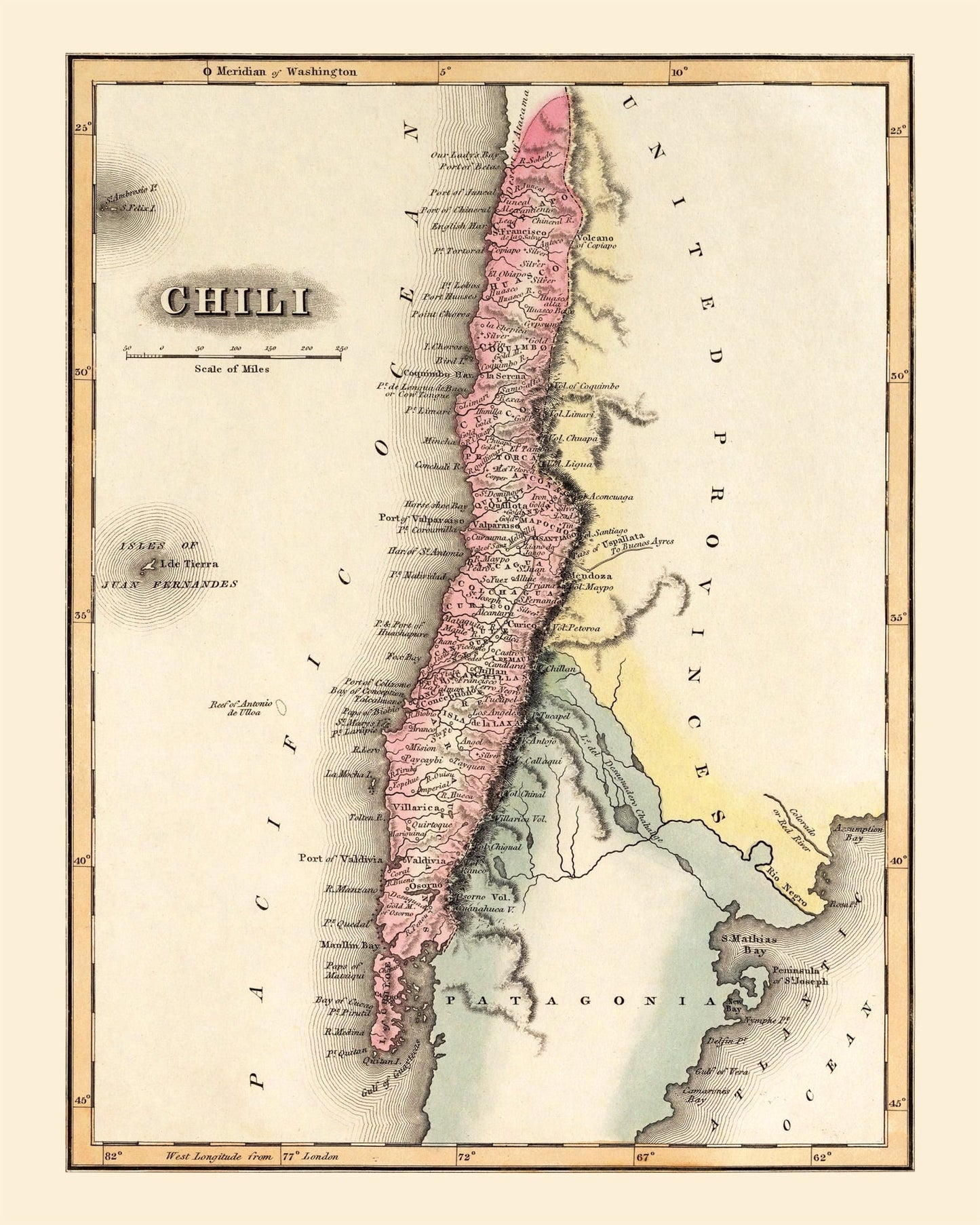 Vintage Map of Chile, 1823