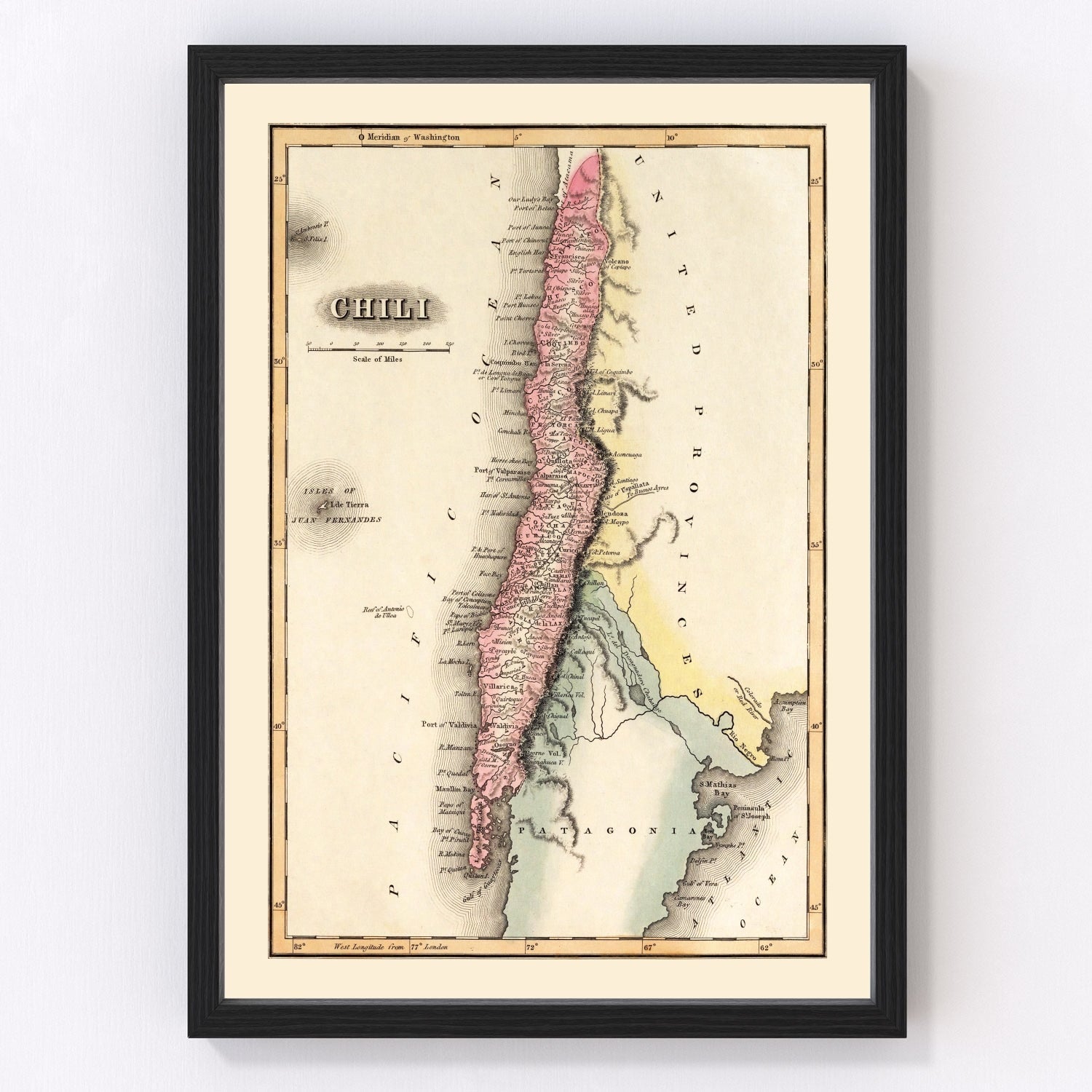 Vintage map of Chile, 1823, digitally restored