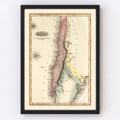 Vintage map of Chile, 1823, digitally restored