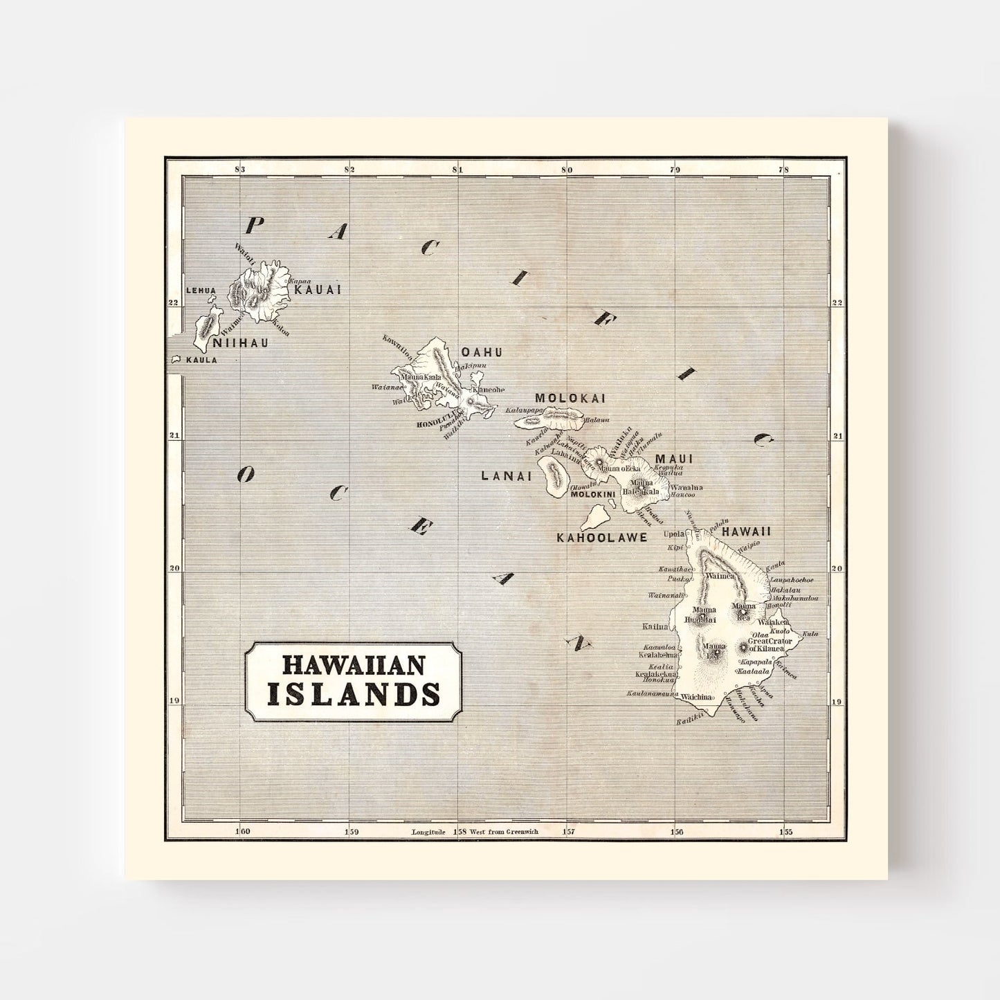 Vintage Map of Hawaii, 1848