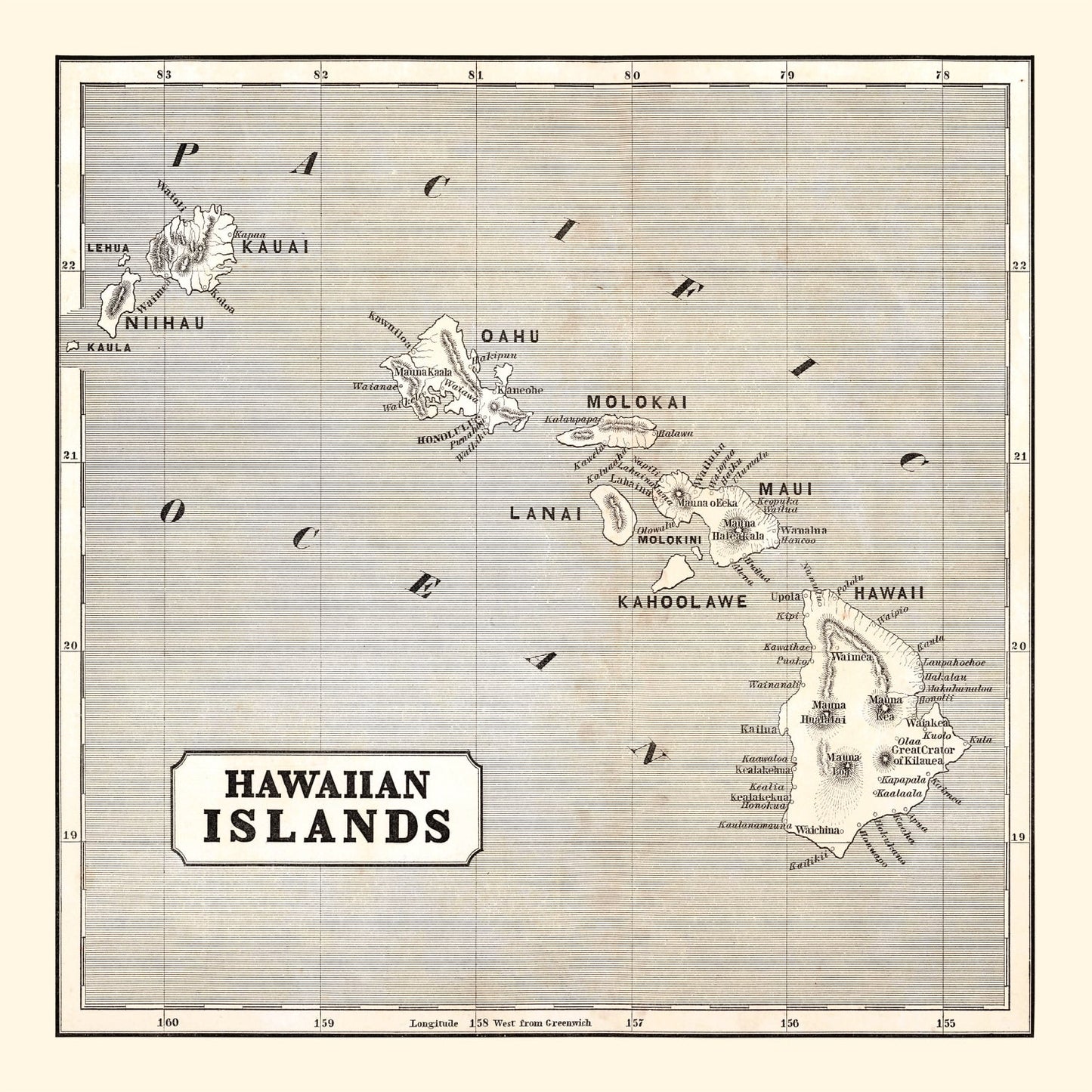 Vintage Map of Hawaii, 1848