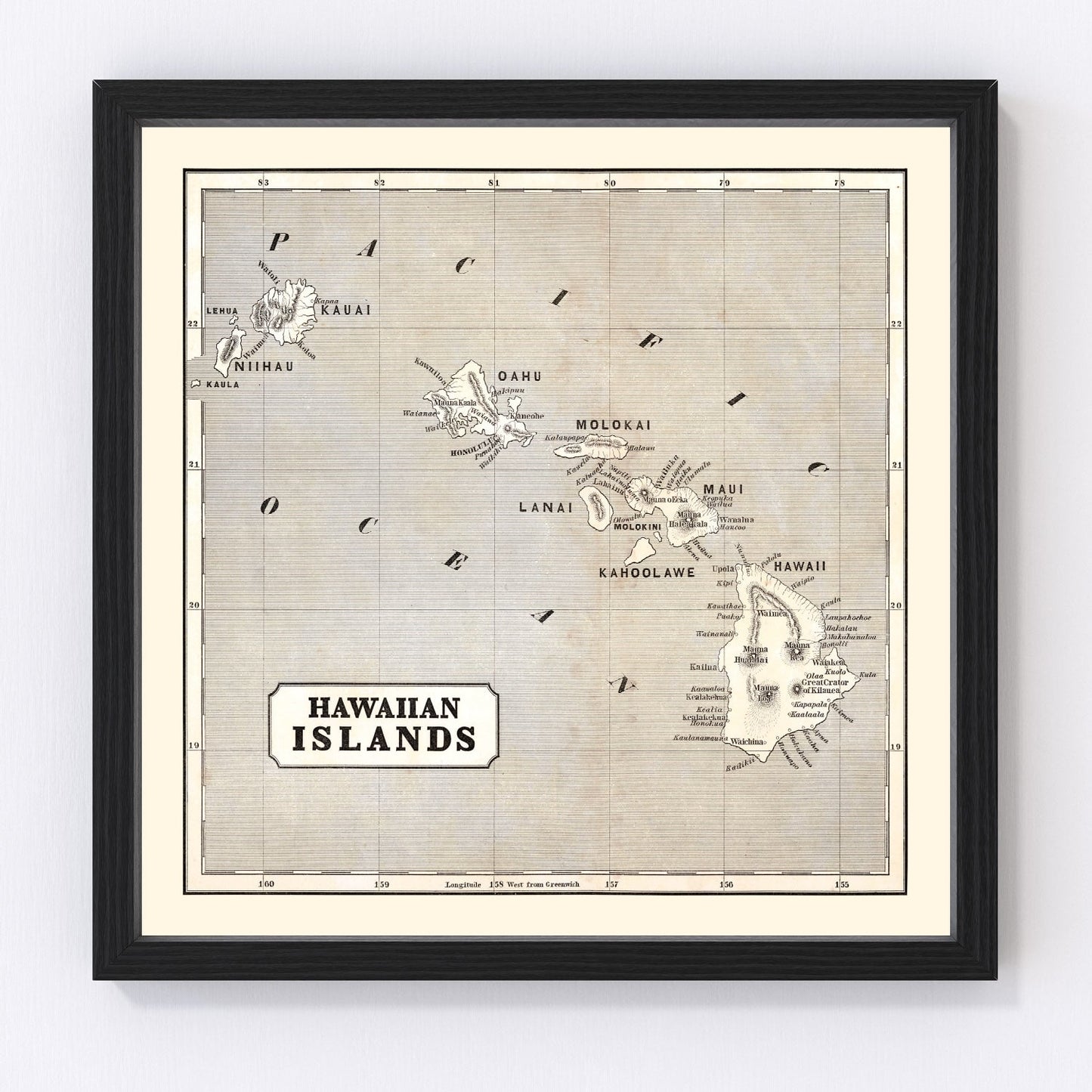 Vintage map of Hawaii, 1848