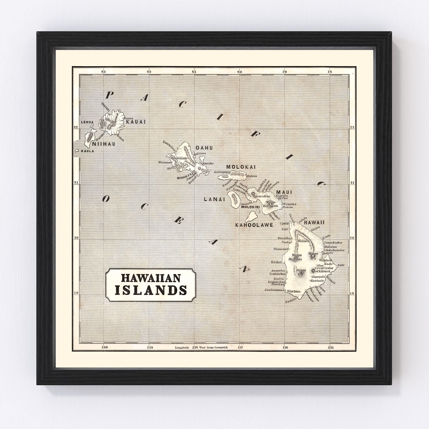 Vintage map of Hawaii, 1848