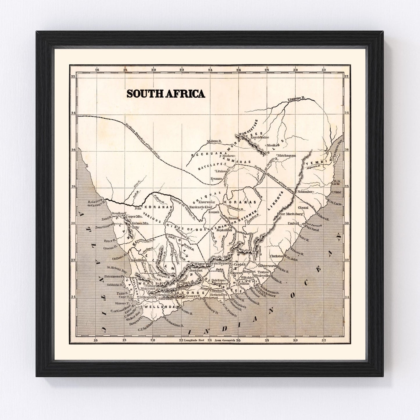 vintage map of South Africa, 1848