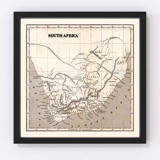 vintage map of South Africa, 1848