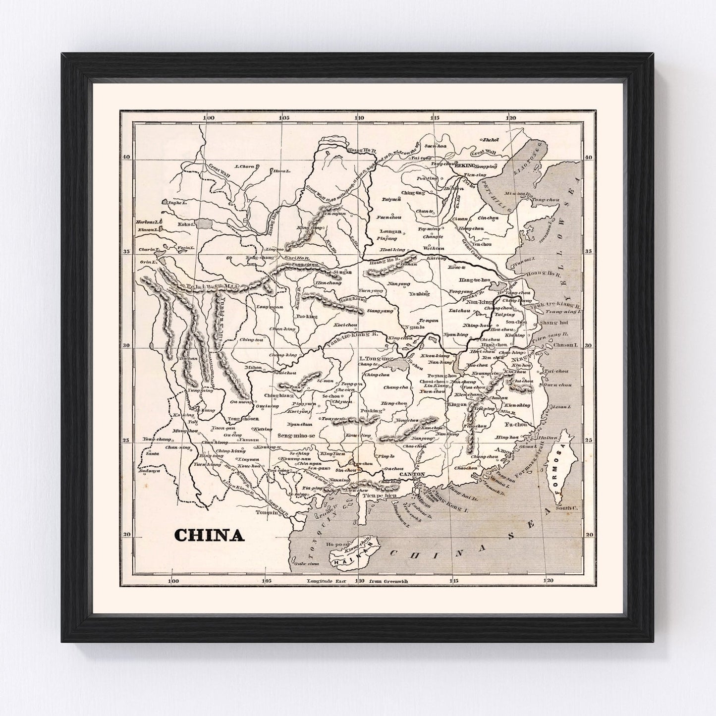 Vintage map of China, 1848, digitally restored