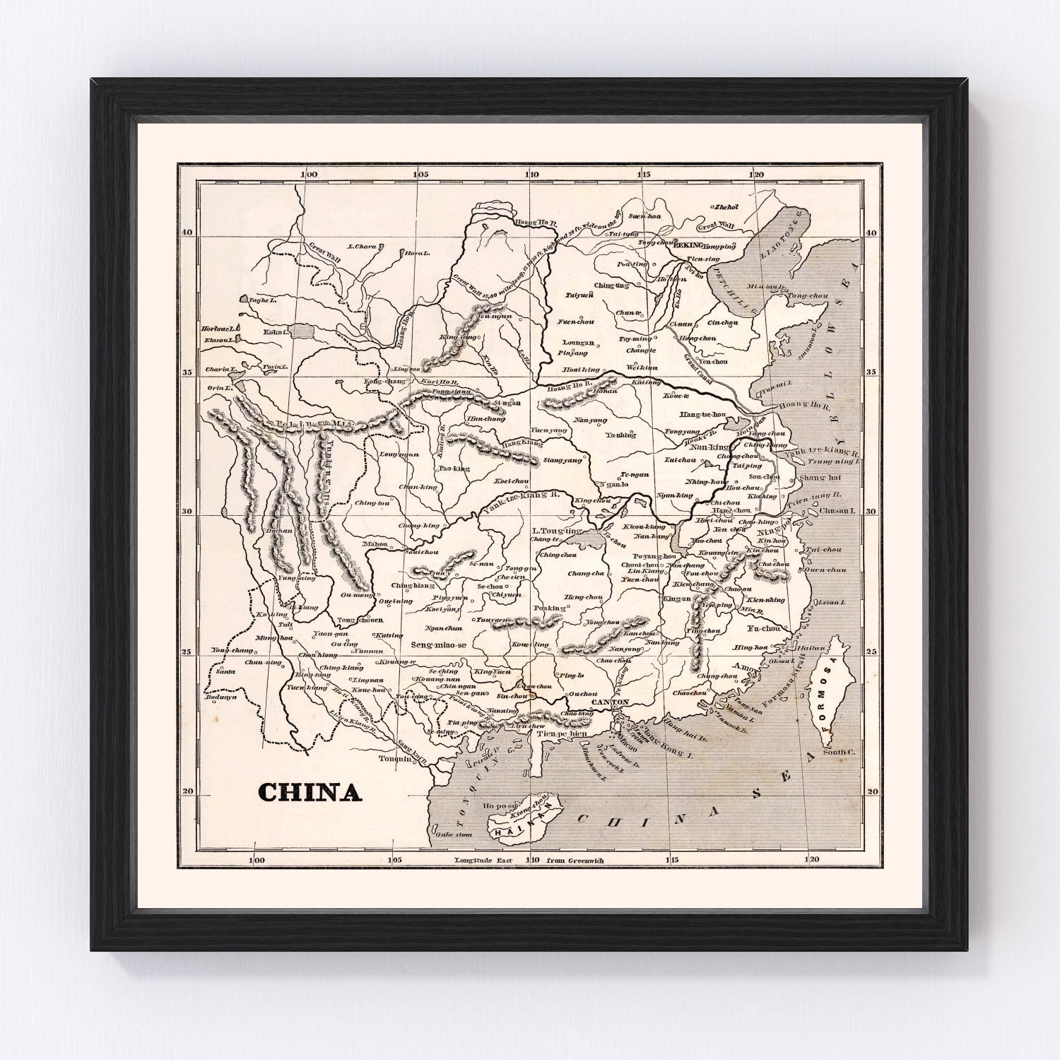 Vintage map of China, 1848, digitally restored