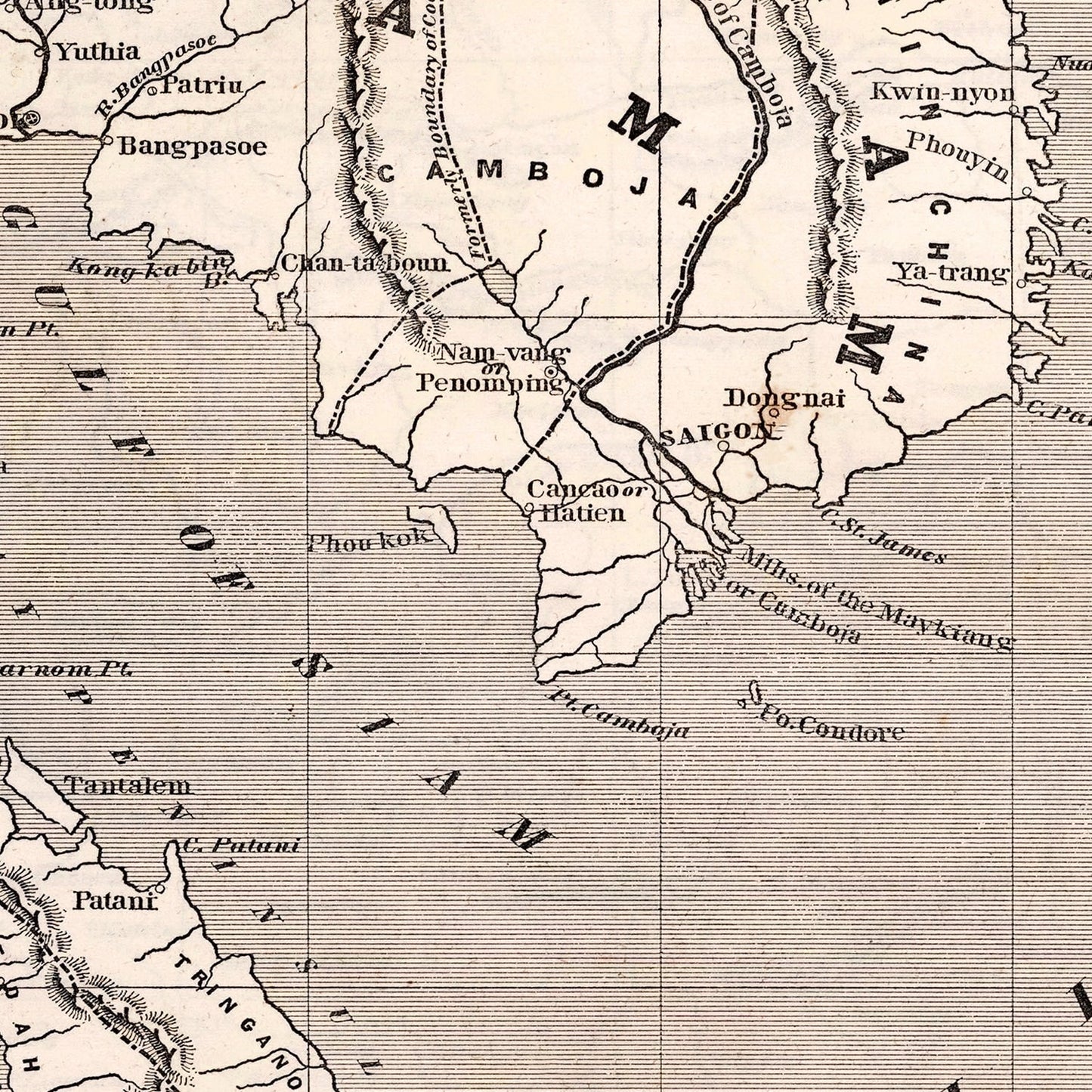 Vintage Map of Thailand, 1848