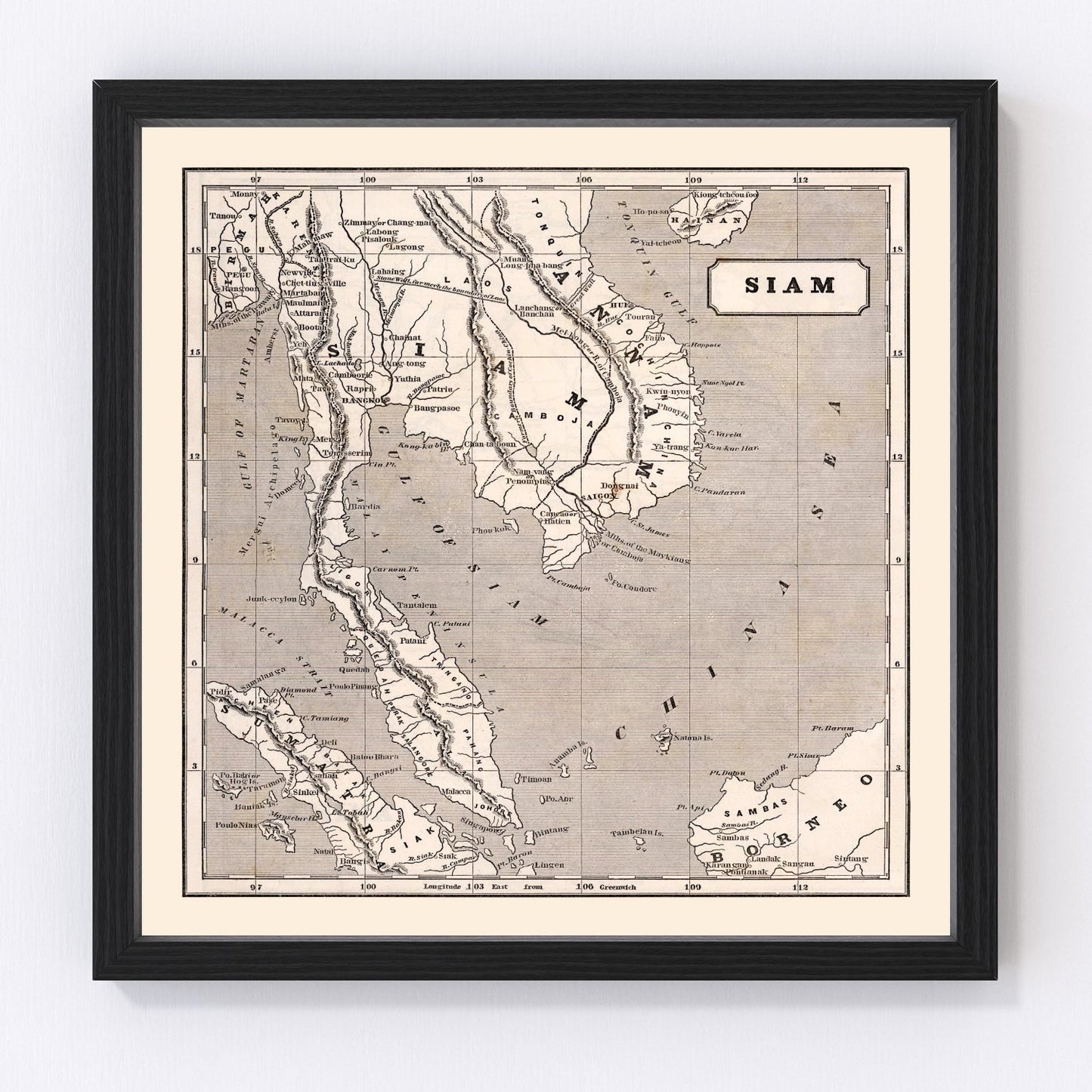 Vintage map of Thailand, 1848